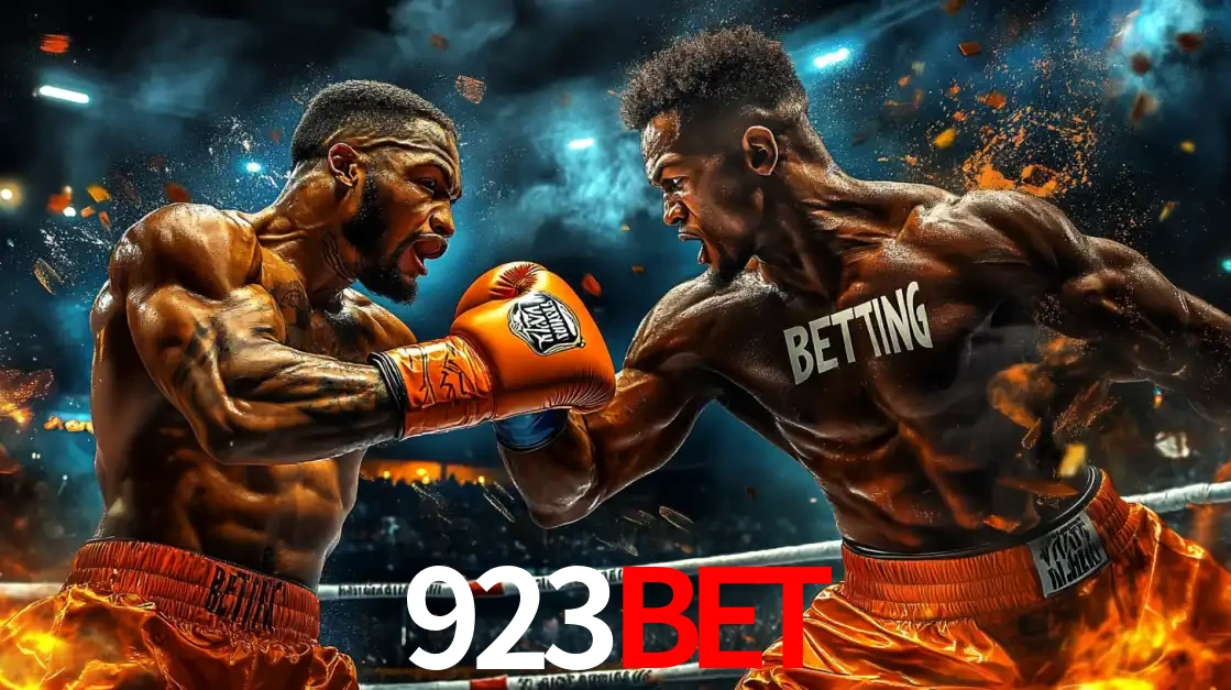 Dois boxeadores em uma luta intensa e explosiva, representando a adrenalina e as oportunidades de apostas em esportes de combate disponíveis na plataforma 923bet.