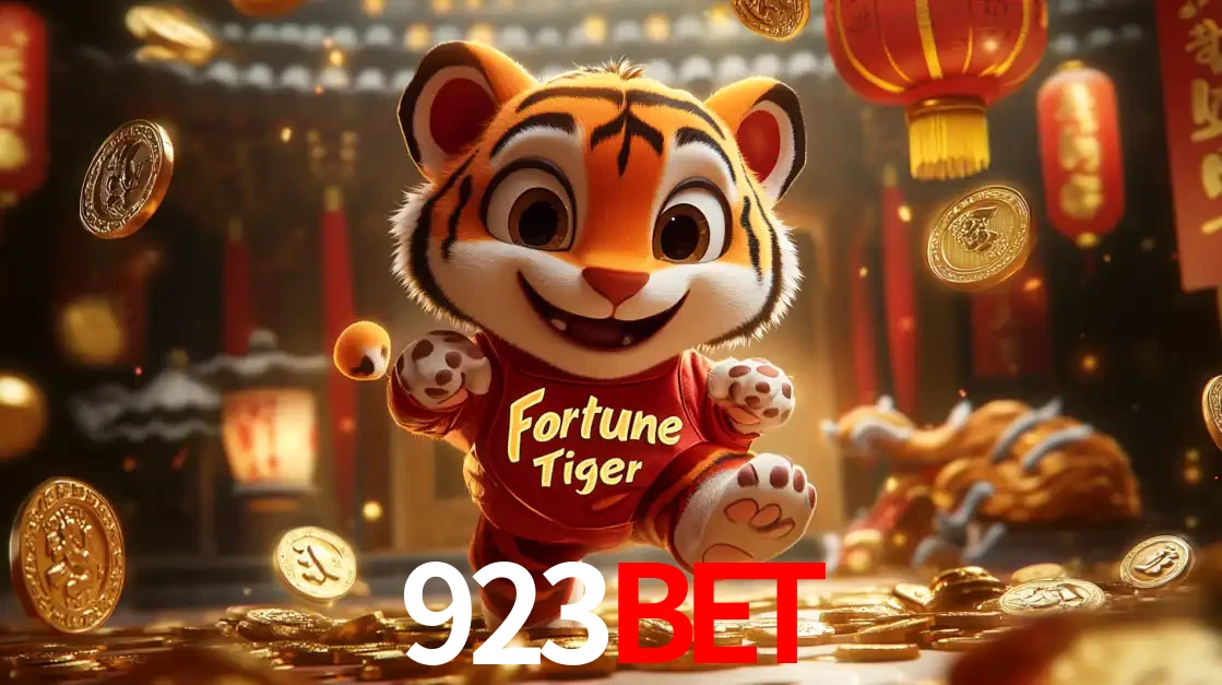 O alegre personagem do Fortune Tiger correndo sobre um caminho de moedas de ouro, simbolizando os grandes prêmios e a diversão do popular jogo de slot do 923bet.